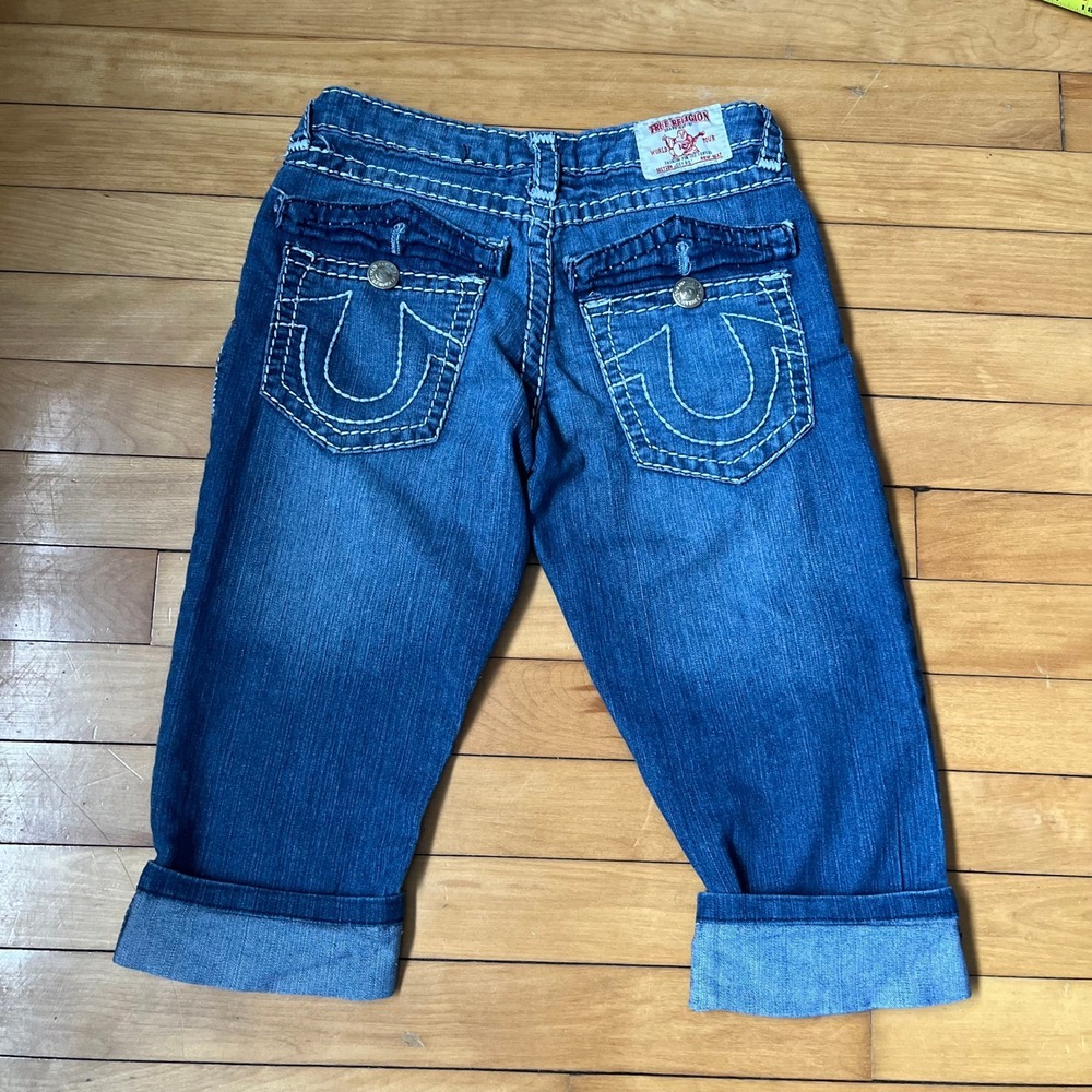 True Religion Joey Big T Blue Denim Cropped Jeans Made in USA Size 26 Low Rise - Picture 7 of 11